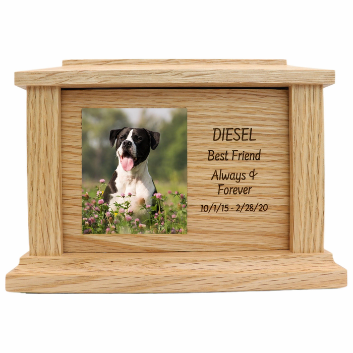 Side Rectangle Photo Framed Wooden Pet Urn - Oak