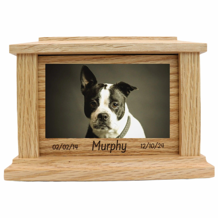 Wide Rectangle Photo Framed Wooden Pet Urn - oak