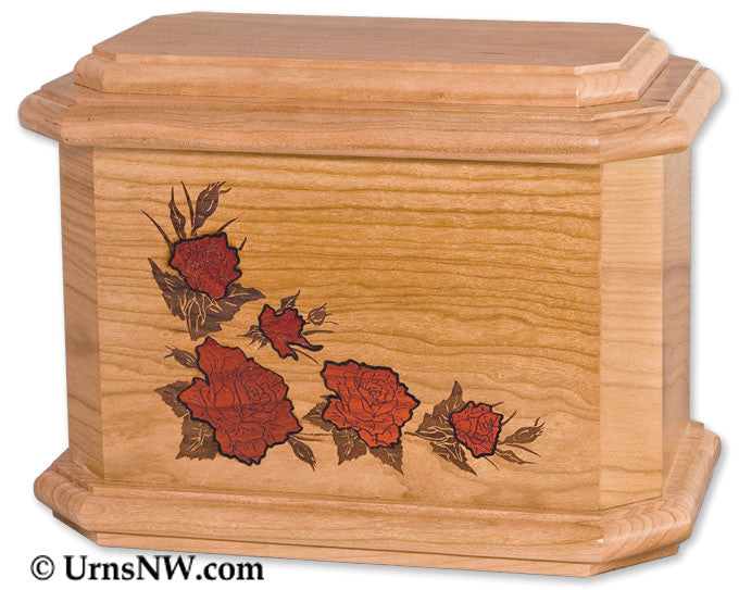 Roses Octagon Cremation Urn in nature cherry