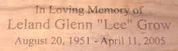 Close up of Cremation Urn Personalization in oak