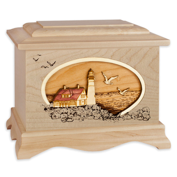 Portland Head Lighthouse Cremation Urn - Maple Wood