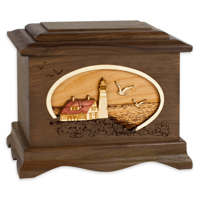 Portland Head Lighthouse Cremation Urn - Walnut Wood