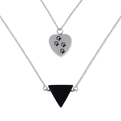 Paw Print Heart Memorial Necklace with Essential Oil Diffuser Bead