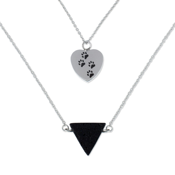 Paw Print Heart Memorial Necklace with Essential Oil Diffuser Bead