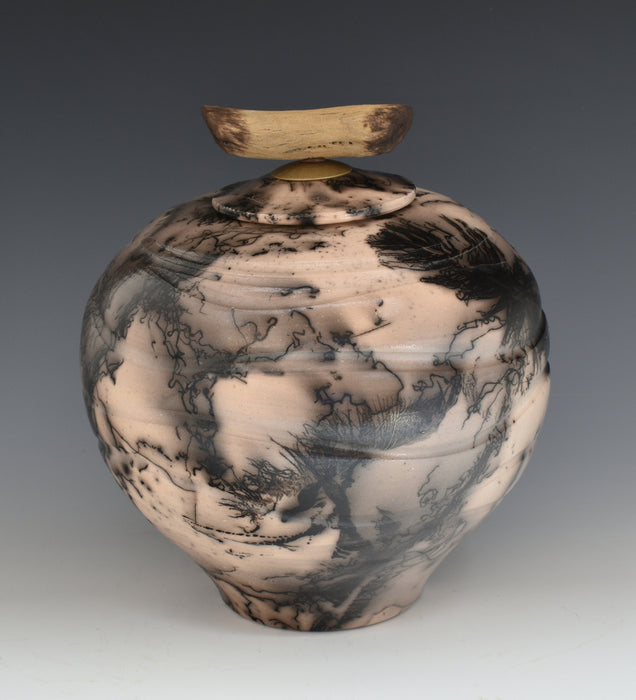 Raku Horsehair Fired Urn 423 - angle 2