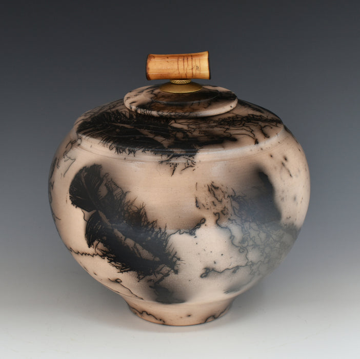 Raku Horsehair Fired Urn 424 - angle 2
