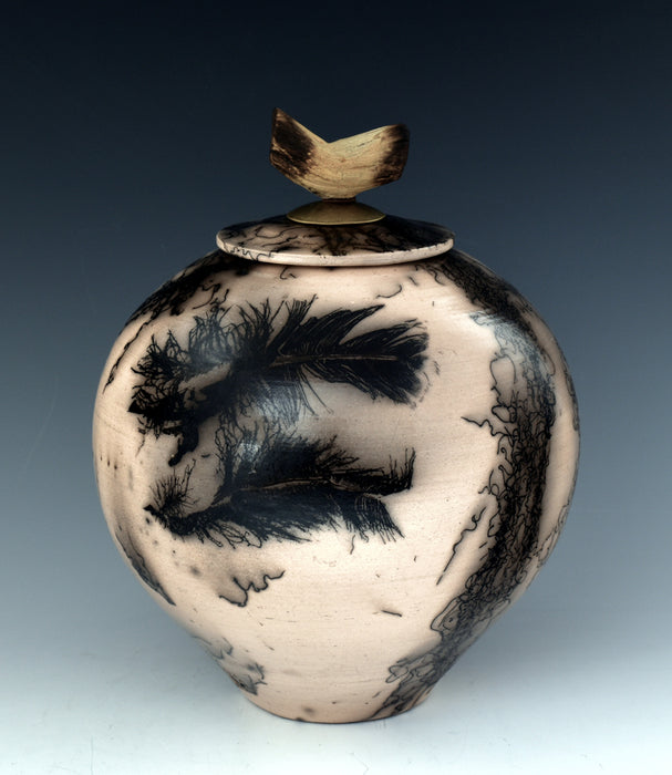 Raku Horsehair Fired Urn 432 - angle 2