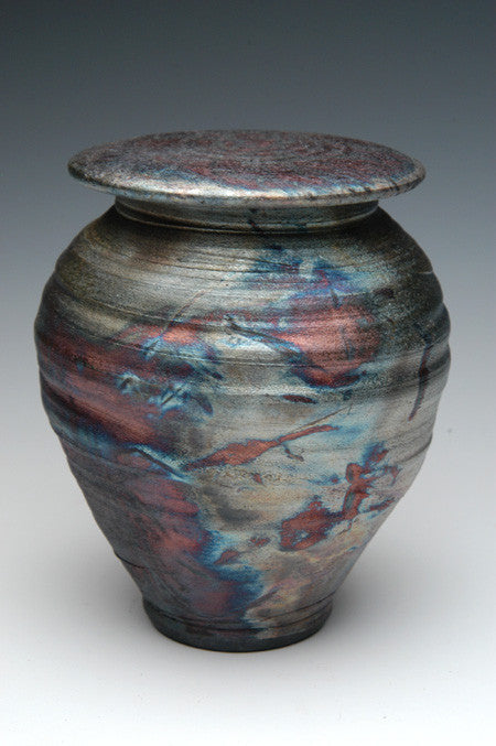 Handmade Raku Cremation Urn in Dolphin Blue