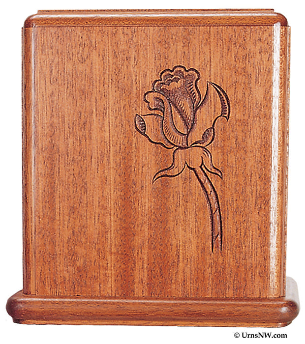 Mahogany Wood Cremation Urn
Laser Engraved with Single Rose