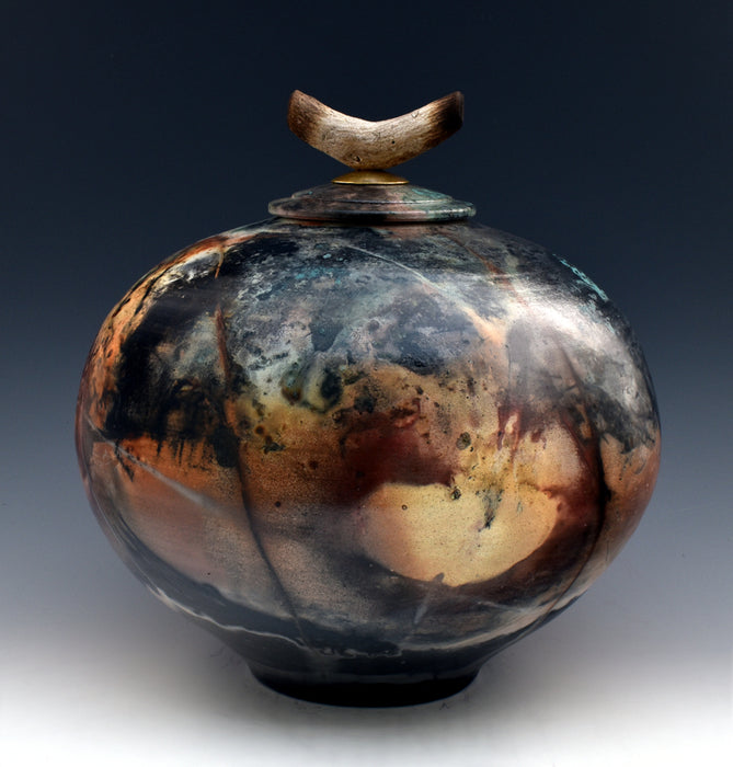 Hidden Blossom - Saggar Burnished Fired Urn 246 -angle 2