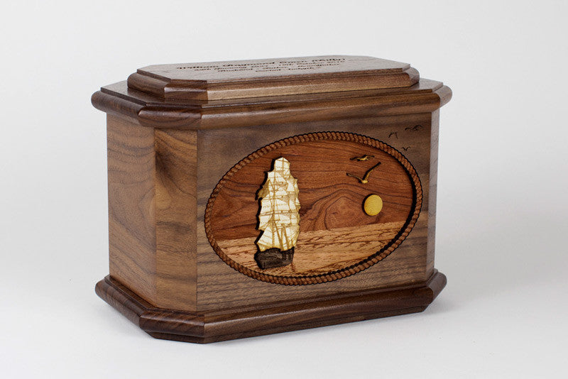 Sailing Ship Octagon Urn with 3D Inlay Wood Art