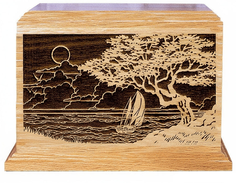 Laser Engraved Wooden Keepsake Urn - Seascape