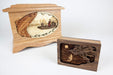 Keepsake Urn Size Comparison: Standard adult size urn in back, small keepsake urn in front