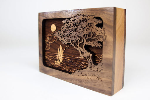 3 dimensional wood art inlay scene