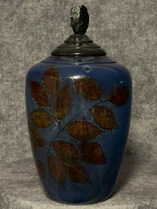 Seasons Birch Turned Urn with Blue Dye 38 - Darker lighting