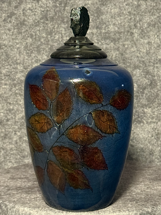 Seasons Birch Turned Urn with Blue Dye 38 - Bright lighting