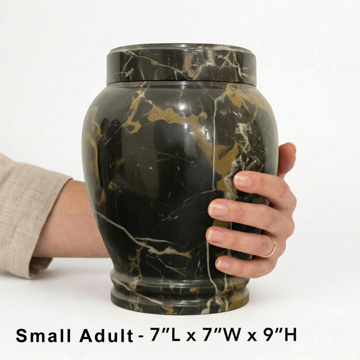 Lux - Black & Gold Marble Urn - Small Adult