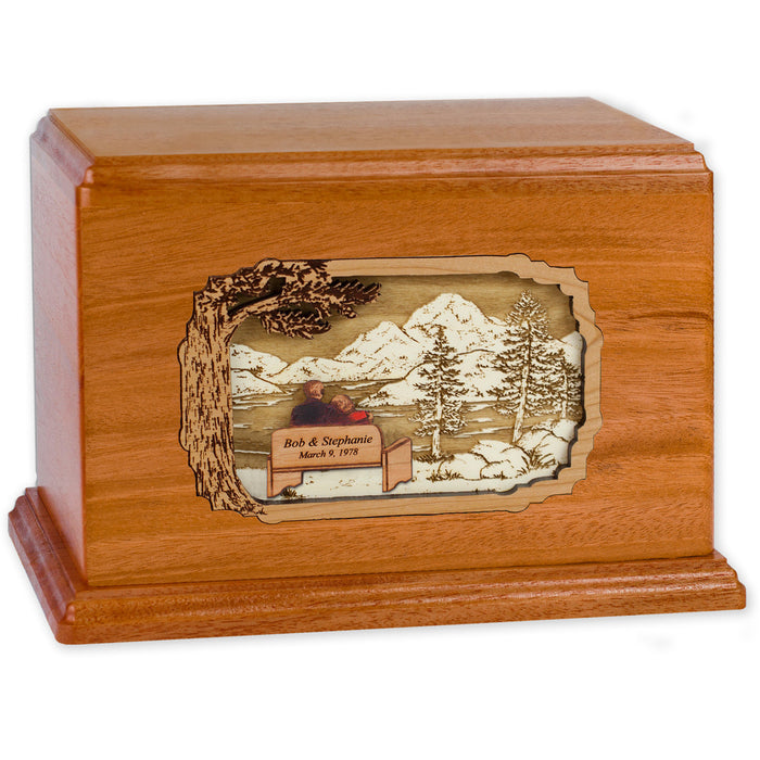 Soulmates Companion Cremation Urn - Mahogany - Personalized Bench