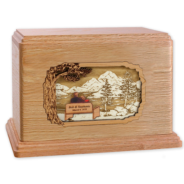 Soulmates Companion Cremation Urn - Oak - Personalized Bench