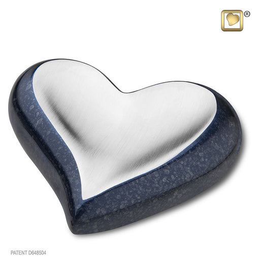 Speckled Indigo Blue Metal Heart Cremation Urn - Small Keepsake