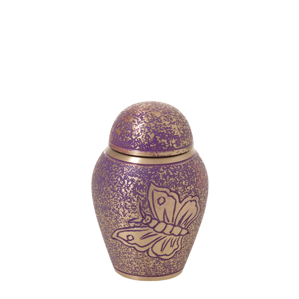 Speckled Purple Butterfly Brass Cremation Urn - keepsake 