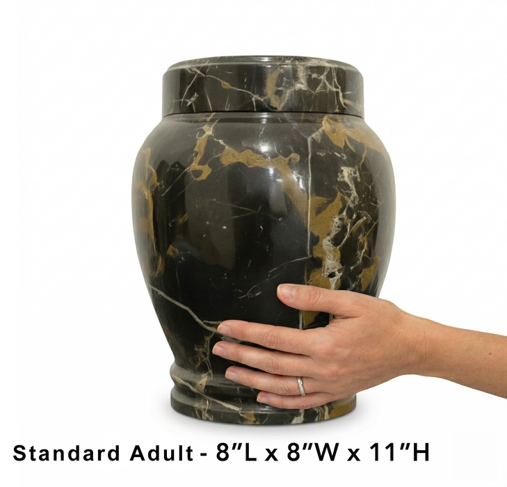 Lux - Black & Gold Marble Urn - Standard Adult