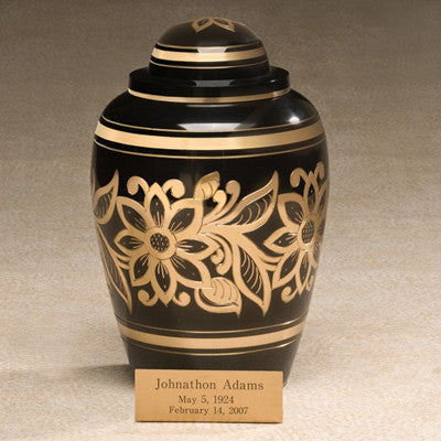 Sultan Brass Cremation Urn - Shown with optional Engraved Easel