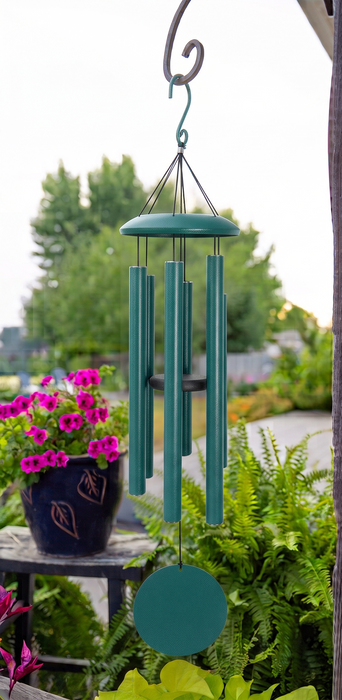 Teal Personalized Memorial Wind Chime in outdoor setting