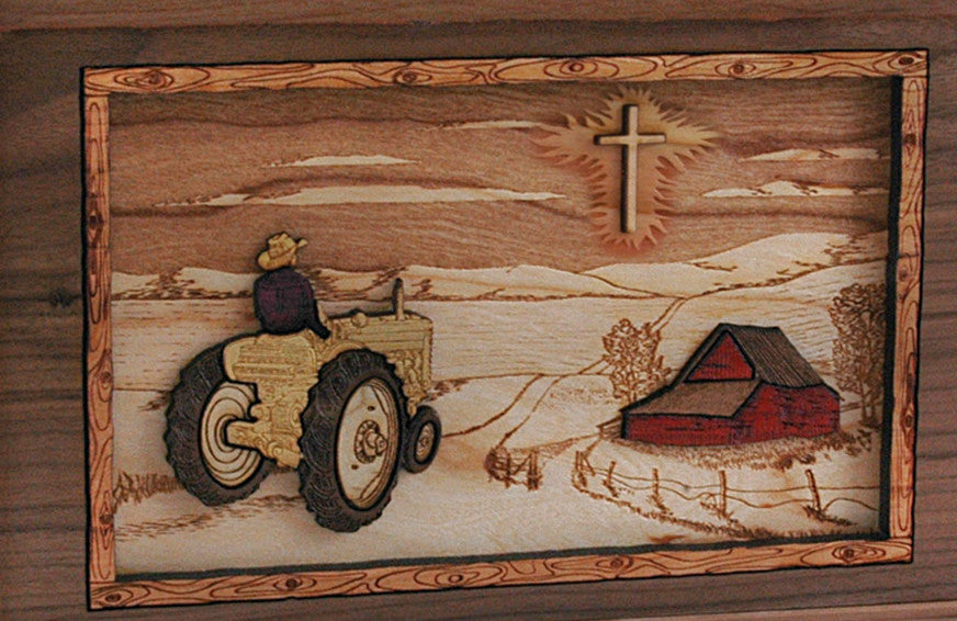 Urn Scene: Tractor and Cross