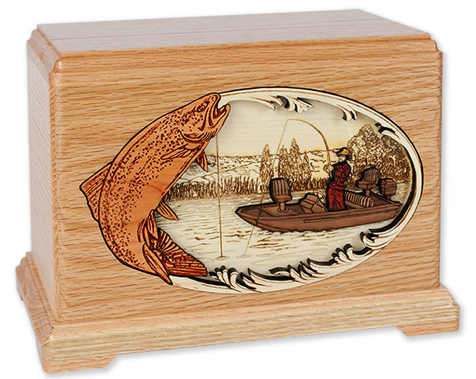 Trout Boat Fishing Inlay Art Cremation Urn