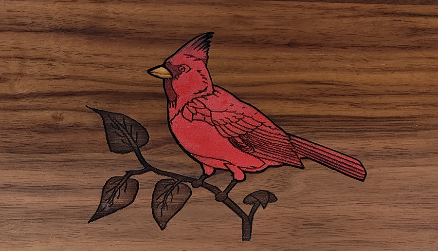 Cardinal Inlay Art Wood Cremation Urn in Walnut
