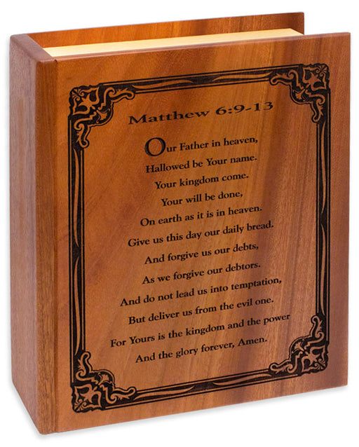 Bible Cremation Urn for Ashes - Mahogany Wood - Matthew 6:9-13