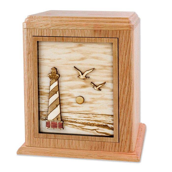 Cape Hatteras Lighthouse Cremation Urn - Oak Wood