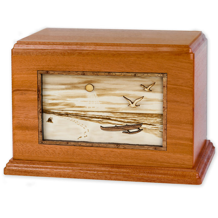 Hawaiian Beach w/ Outrigger Canoe Companion Urn - Mahogany