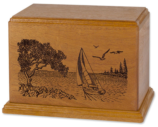 Laser Carved Soft Breezes Urn - Mahogany