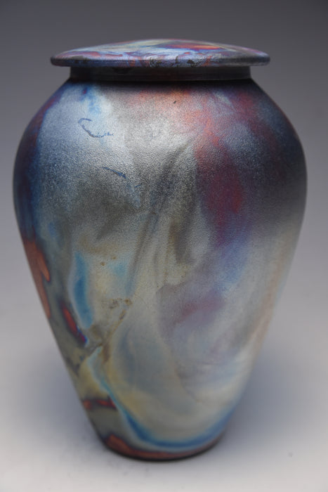 Simple Raku Ceramic Cremation Urn in Dolphin Blue