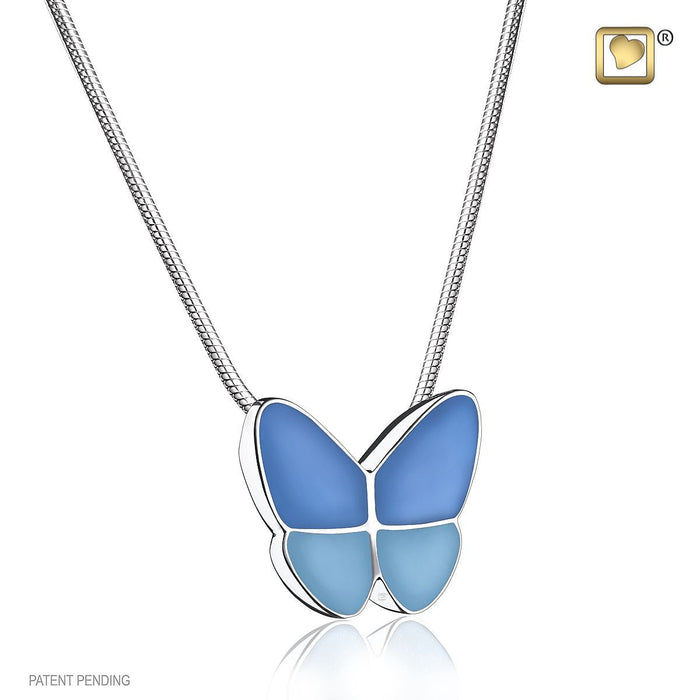 Butterfly Cremation Urn Necklace in Blue - Includes necklace chain