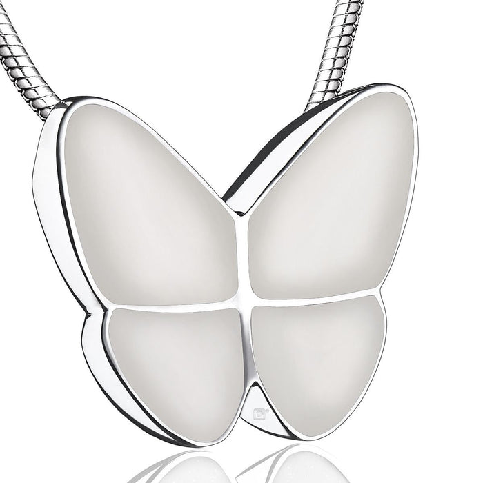 Butterfly Cremation Urn Necklace in White - Pendant