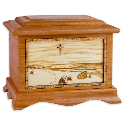 Footprints in the Sand Beach Cremation Urn - Mahogany Wood