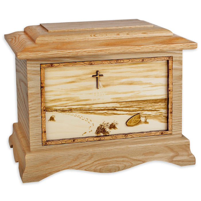 A Walk on the Beach Urn - Oak Wood w/ Cross