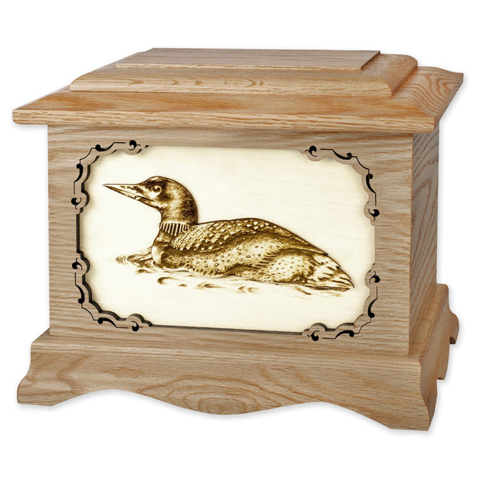 Loon Bird Cremation Urn in Oak Wood