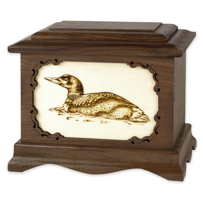 Loon Bird Cremation Urn in Walnut Wood