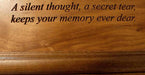 Laser engraved inscription in Walnut wood