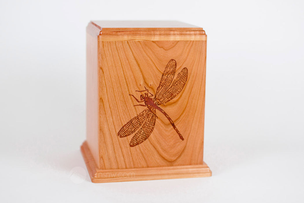 Laser Carved Wood Cremation Urn - Dragonfly (Made in USA)