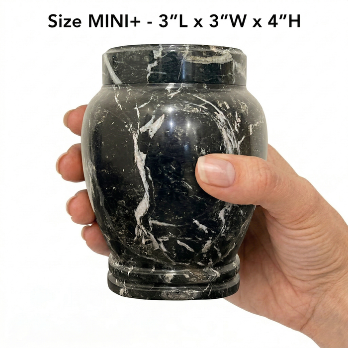 Zuri - Black Zebra Marble Urn - Mini +
