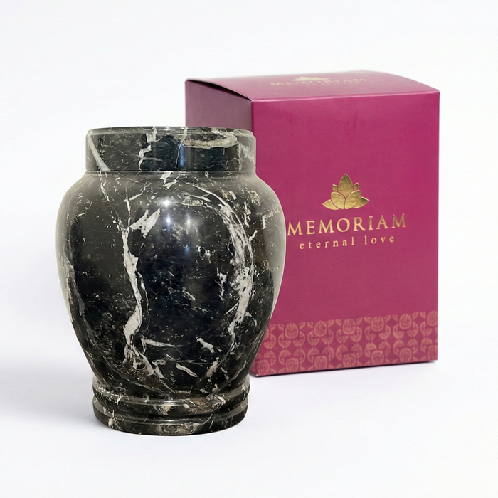 Zuri - Black Zebra Marble Urn with Package