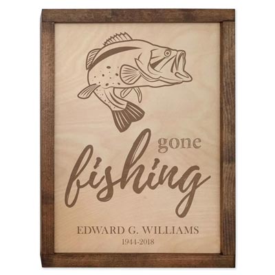 Gone Fishing Memorial Plaque Urn for Dad